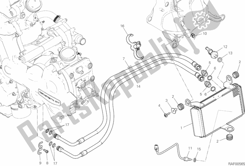 Alle onderdelen voor de Olie Koeler van de Ducati Multistrada 1200 S Pikes Peak Thailand 2016